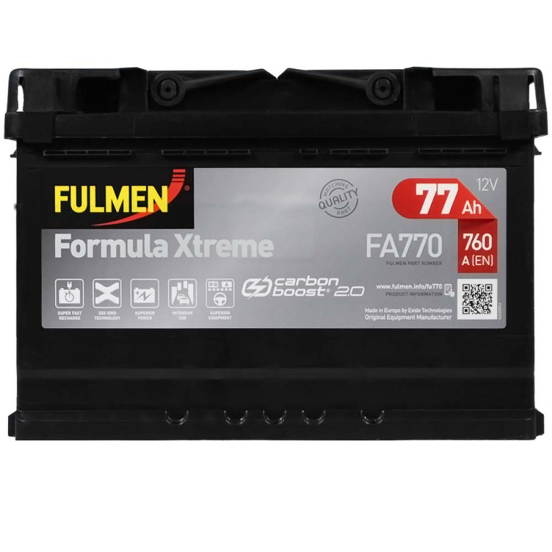 Акумулятор легковий FULMEN Formula Xtreme 12B 77Ah 760A плюс справа (R+) кальцієвий (Ca/Ca) 278X175X190мм (FA770)